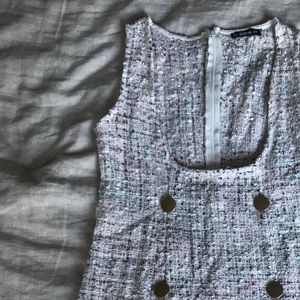 Double Button Tweed Overall Dress
